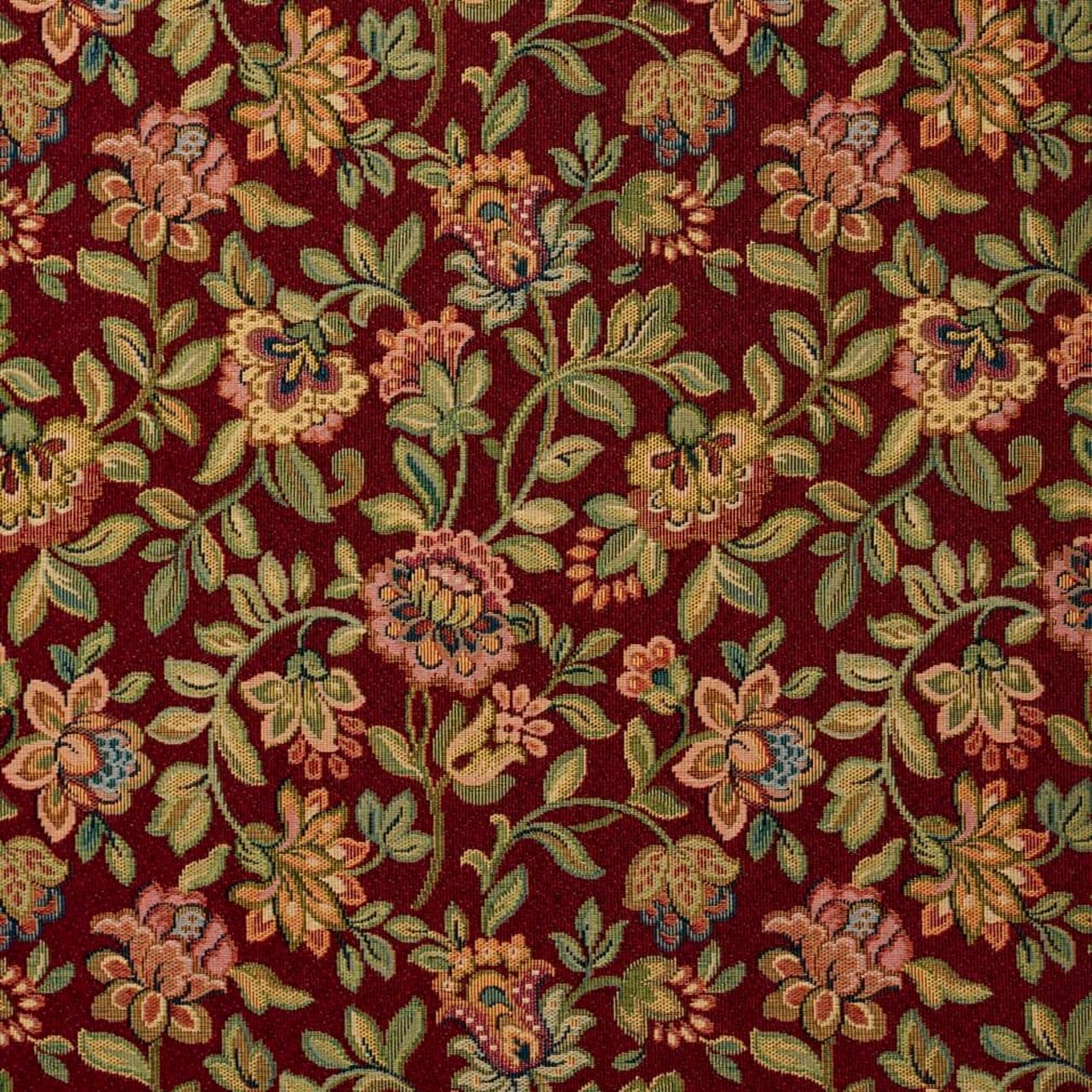 Red Floral Tapestry Woven Pattern Upholstery Fabric by The Yard - SKU: Quick Garden